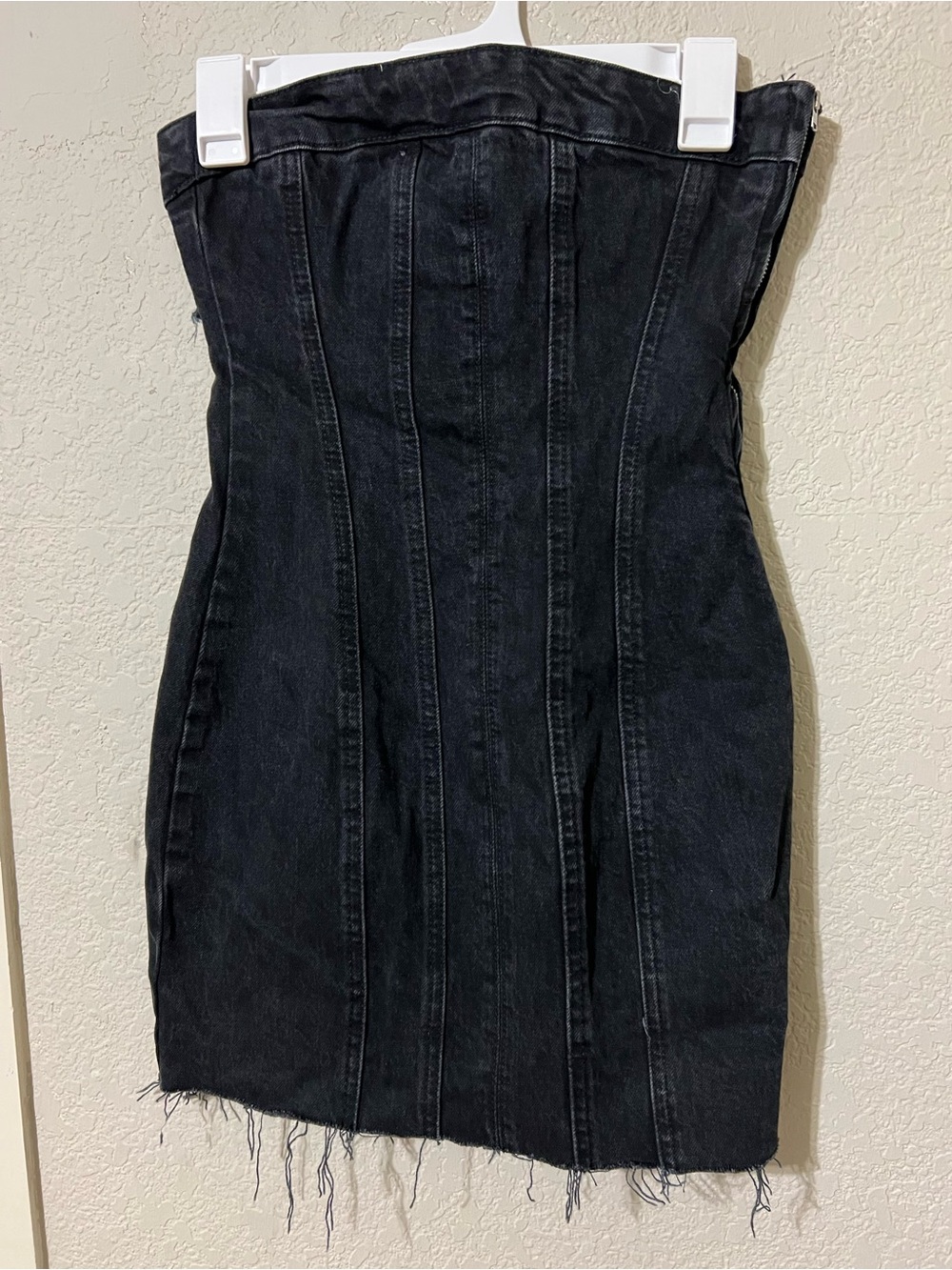 Zara Black Strapless Denim Dress with Raw Hem